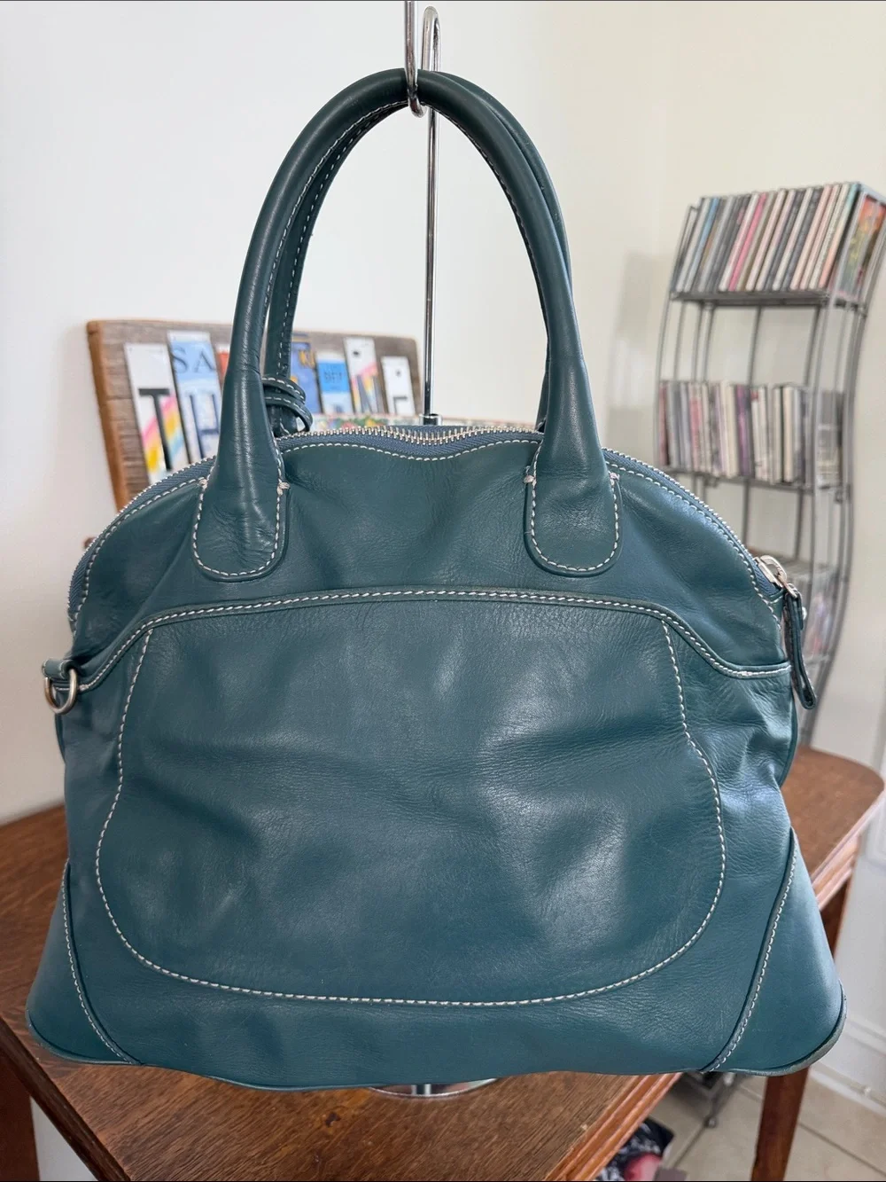 Talbots Beacon Hill domed satchel in a gorgeous teal leather & silver hardware